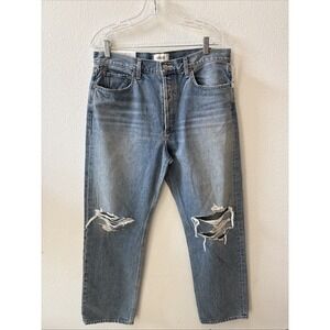 AGOLDE Kelly Jean High Rise Relaxed Straight Blue Distressed Denim Jeans Size 31